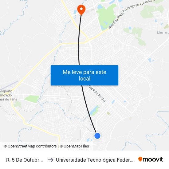 R. 5 De Outubro, 2855 to Universidade Tecnológica Federal Do Paraná map