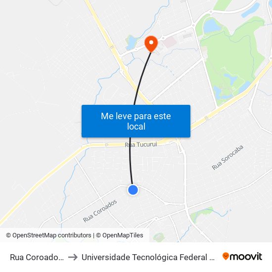 Rua Coroados, 17 to Universidade Tecnológica Federal Do Paraná map