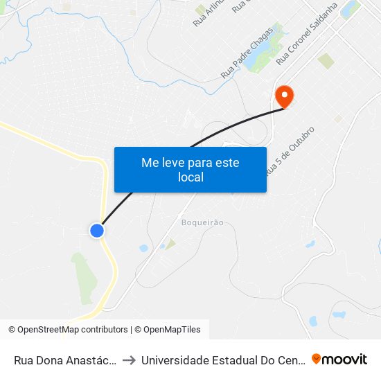 Rua Dona Anastácia, 425 to Universidade Estadual Do Centro-Oeste map