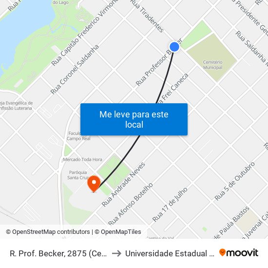 R. Prof. Becker, 2875 (Cemitério Municipal) to Universidade Estadual Do Centro-Oeste map
