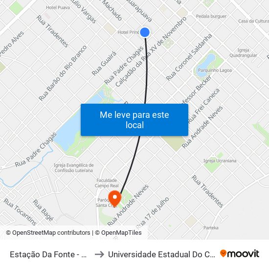 Estação Da Fonte - Embarque to Universidade Estadual Do Centro-Oeste map