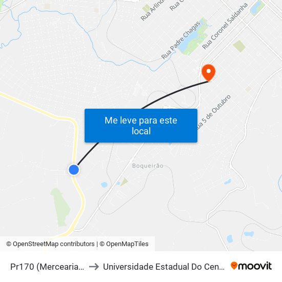 Pr170 (Mercearia Lima) to Universidade Estadual Do Centro-Oeste map