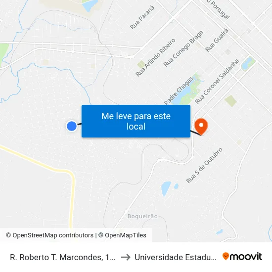 R. Roberto T. Marcondes, 1-91 (Comercial Brasília) to Universidade Estadual Do Centro-Oeste map