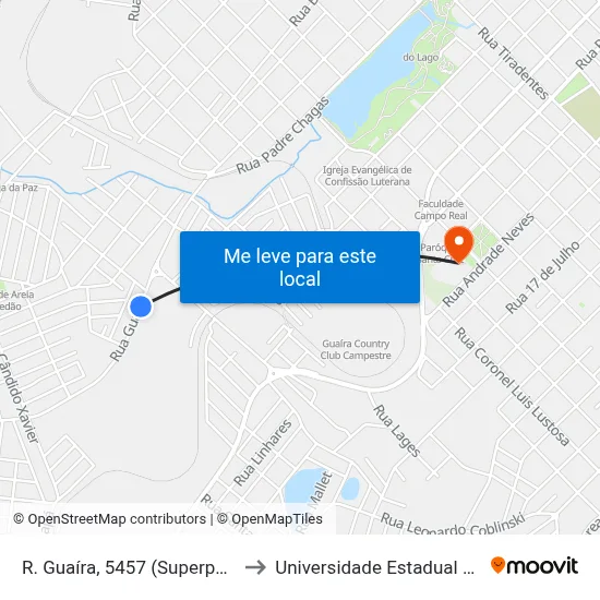 R. Guaíra, 5457 (Superpão Compre Mais) to Universidade Estadual Do Centro-Oeste map