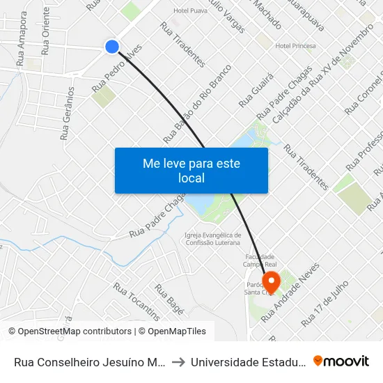 Rua Conselheiro Jesuíno Marcondes, 2531 (Havan) to Universidade Estadual Do Centro-Oeste map