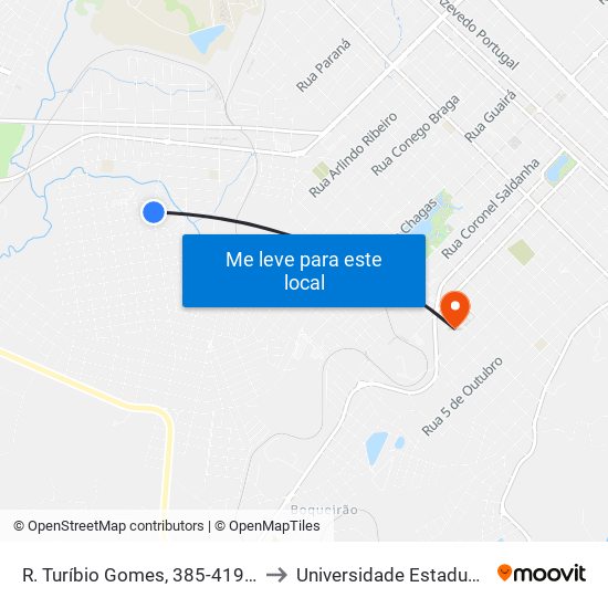 R. Turíbio Gomes, 385-419 (Condomínio Cúnico) to Universidade Estadual Do Centro-Oeste map