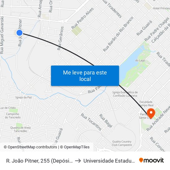 R. João Pitner, 255 (Depósito Sucata Automotiva) to Universidade Estadual Do Centro-Oeste map