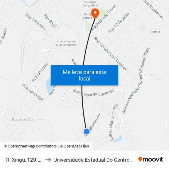 R. Xingu, 120-232 to Universidade Estadual Do Centro-Oeste map