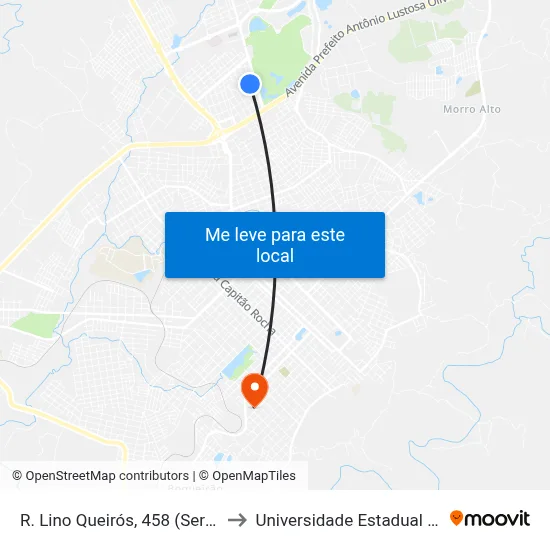 R. Lino Queirós, 458 (Serraria Do Carneiro) to Universidade Estadual Do Centro-Oeste map