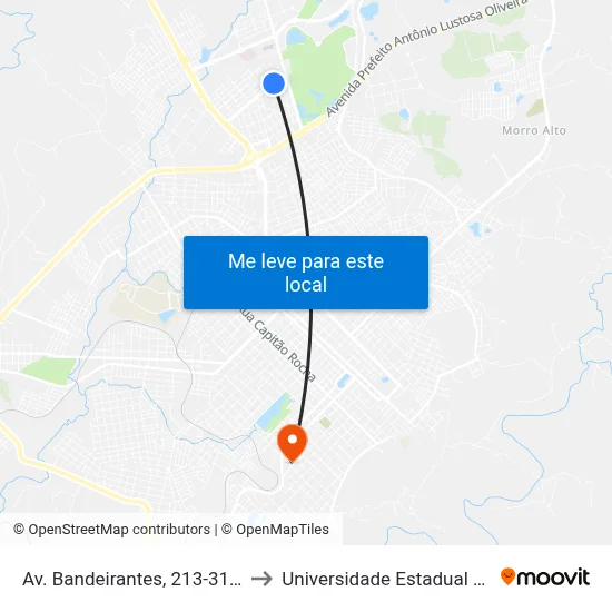 Av. Bandeirantes, 213-311(Retirar Abrigo) to Universidade Estadual Do Centro-Oeste map