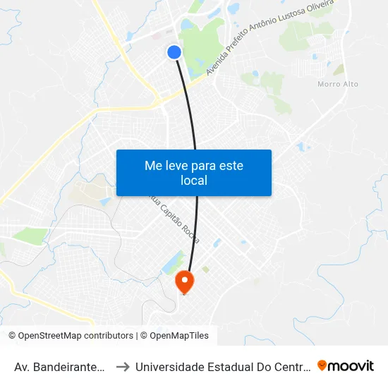Av. Bandeirantes, 248 to Universidade Estadual Do Centro-Oeste map