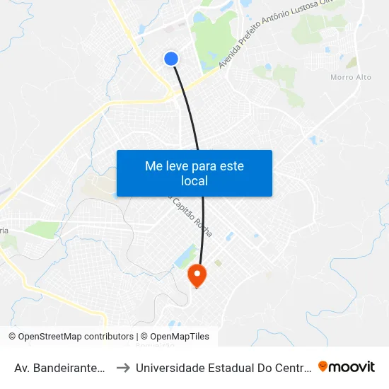 Av. Bandeirantes, 695 to Universidade Estadual Do Centro-Oeste map