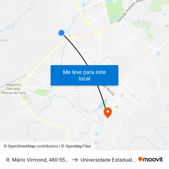 R. Mário Virmond, 480-558 (Colégio Agrícola) to Universidade Estadual Do Centro-Oeste map