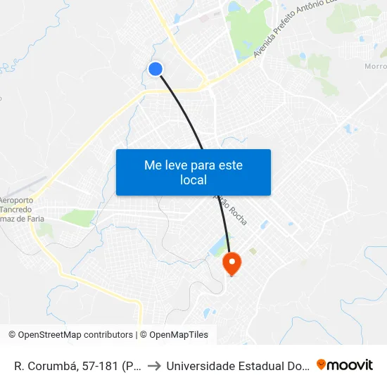 R. Corumbá, 57-181 (Ptte Repinho) to Universidade Estadual Do Centro-Oeste map