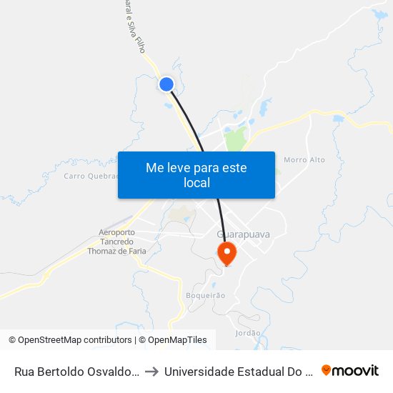 Rua Bertoldo Osvaldo Sauer, 159 to Universidade Estadual Do Centro-Oeste map