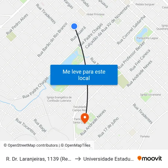 R. Dr. Laranjeiras, 1139 (Restaurante Cheiro Verde) to Universidade Estadual Do Centro-Oeste map