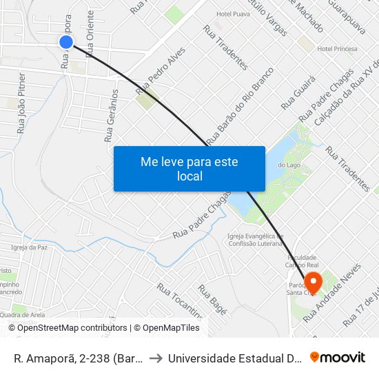 R. Amaporã, 2-238 (Bar Do Argentino) to Universidade Estadual Do Centro-Oeste map