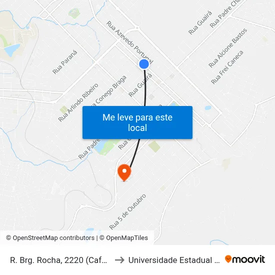 R. Brg. Rocha, 2220 (Cafeteria Cheirin Bão) to Universidade Estadual Do Centro-Oeste map