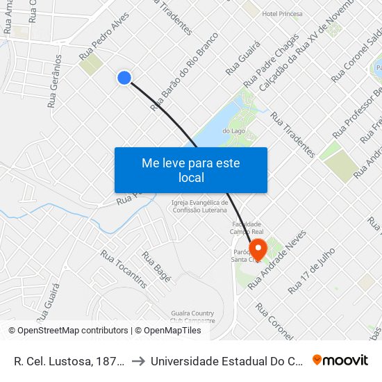 R. Cel. Lustosa, 1873 (Senai) to Universidade Estadual Do Centro-Oeste map