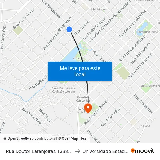 Rua Doutor Laranjeiras 1338 (Antiga Fundação Proteger) to Universidade Estadual Do Centro-Oeste map