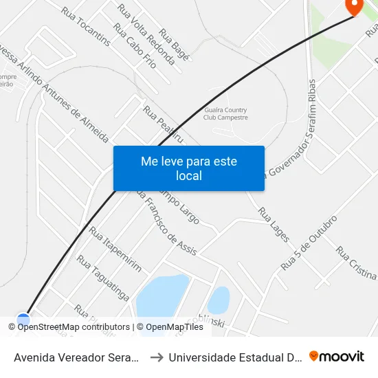 Avenida Vereador Serafim Ribas, 2635 to Universidade Estadual Do Centro-Oeste map