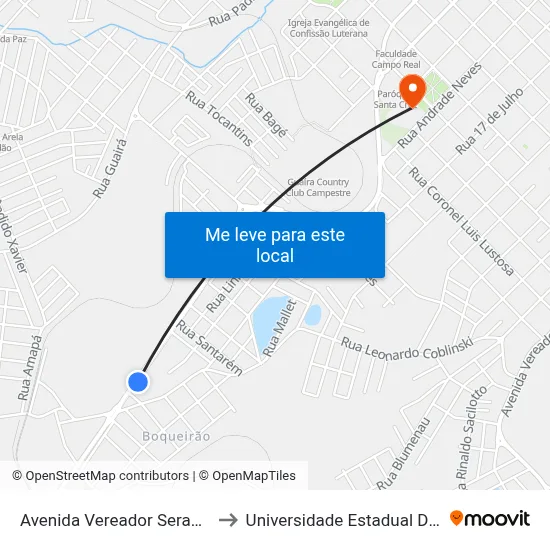 Avenida Vereador Serafim Ribas, 2989 to Universidade Estadual Do Centro-Oeste map