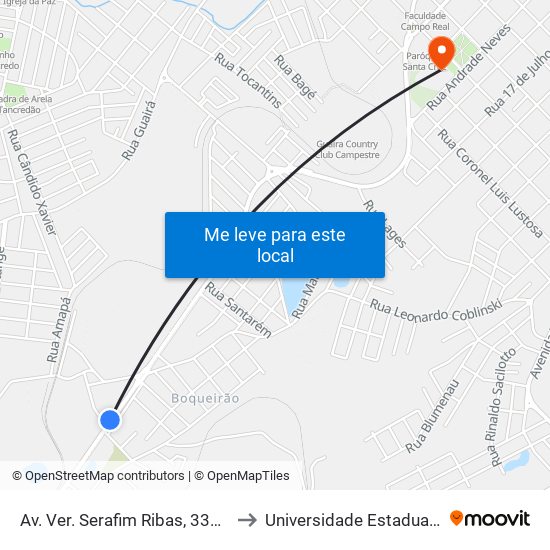 Av. Ver. Serafim Ribas, 3350 (Açougue Padilha) to Universidade Estadual Do Centro-Oeste map