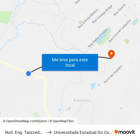 Rod. Eng. Tancredo Benghi to Universidade Estadual Do Centro-Oeste map