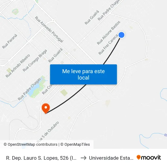 R. Dep. Lauro S. Lopes, 526 (Igreja Nosso Senhor Jesus Cristo) to Universidade Estadual Do Centro-Oeste map