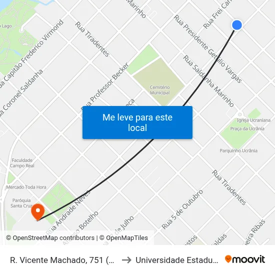 R. Vicente Machado, 751 (Supermercado Edinara) to Universidade Estadual Do Centro-Oeste map