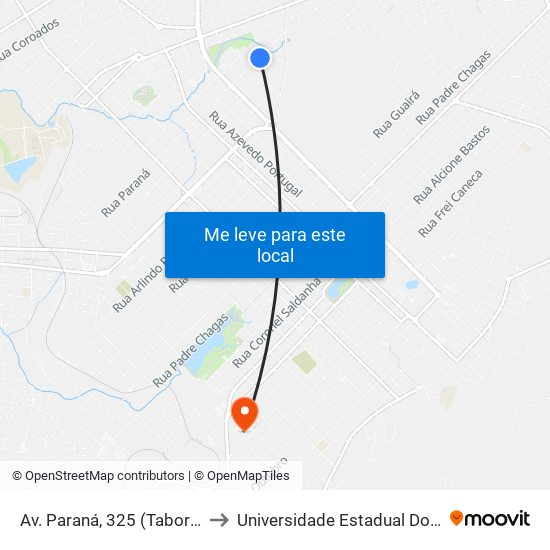 Av. Paraná, 325 (Taborda Veículos) to Universidade Estadual Do Centro-Oeste map