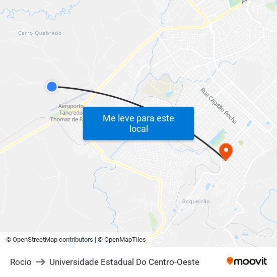 Rocio to Universidade Estadual Do Centro-Oeste map