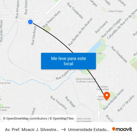 Av. Pref. Moacir J. Silvestre, 3649-3769 (Atacadão) to Universidade Estadual Do Centro-Oeste map