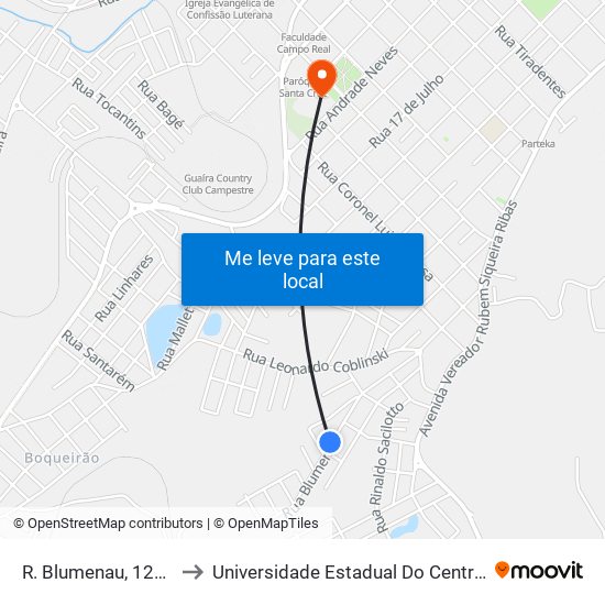 R. Blumenau, 124-254 to Universidade Estadual Do Centro-Oeste map
