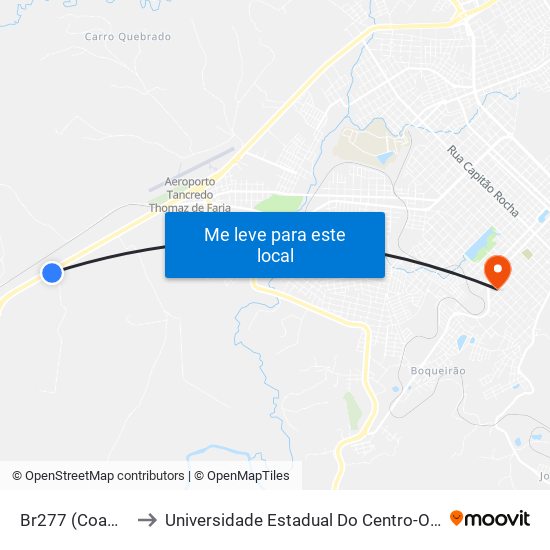 Br277 (Coamo) to Universidade Estadual Do Centro-Oeste map