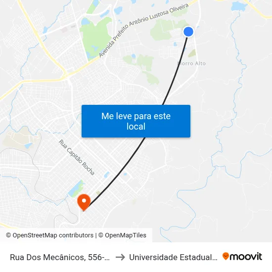 Rua Dos Mecânicos, 556-684 (Morar Melhor) to Universidade Estadual Do Centro-Oeste map