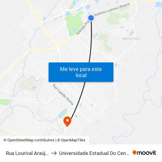 Rua Lourival Araújo, 854 to Universidade Estadual Do Centro-Oeste map