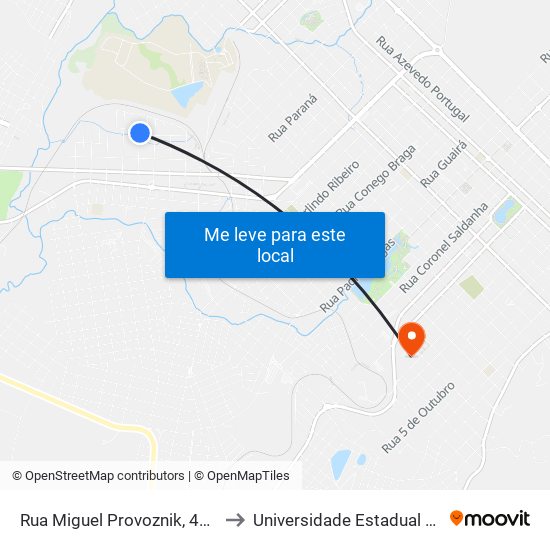 Rua Miguel Provoznik, 445 (Santa Regina) to Universidade Estadual Do Centro-Oeste map
