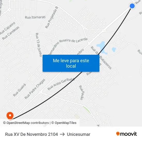 Rua XV De Novembro 2104 to Unicesumar map
