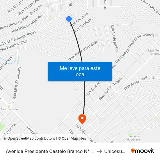 Avenida Presidente Castelo Branco N° 1013 to Unicesumar map
