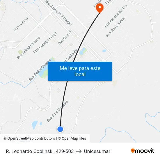R. Leonardo Coblinski, 429-503 to Unicesumar map