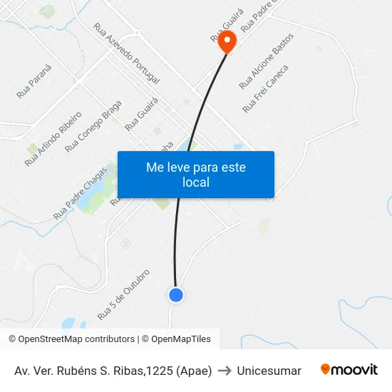 Av. Ver. Rubéns S. Ribas,1225 (Apae) to Unicesumar map