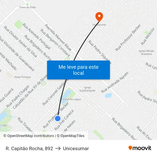 R. Capitão Rocha, 892 to Unicesumar map