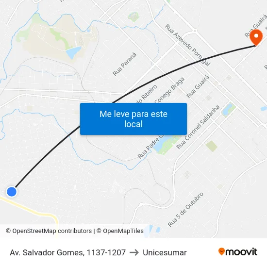 Av. Salvador Gomes, 1137-1207 to Unicesumar map