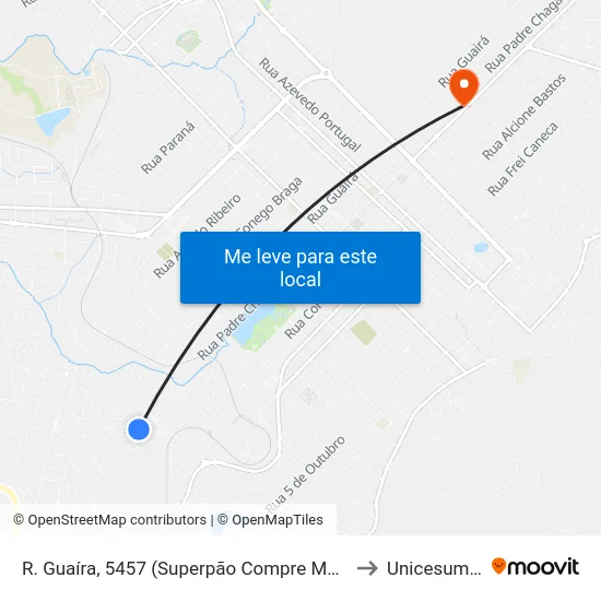R. Guaíra, 5457 (Superpão Compre Mais) to Unicesumar map
