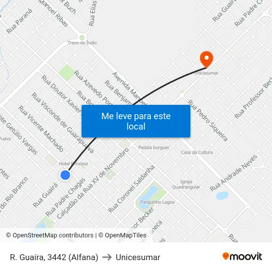 R. Guaíra, 3442 (Alfana) to Unicesumar map
