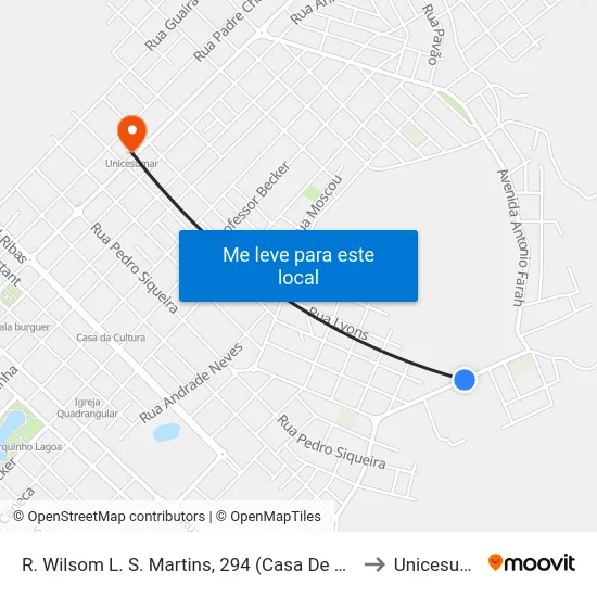 R. Wilsom L. S. Martins, 294 (Casa De Betânia) to Unicesumar map
