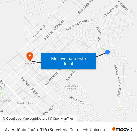 Av. Antônio Faráh, 976 (Sorveteria Gelo Bom) to Unicesumar map