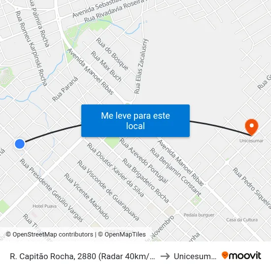 R. Capitão Rocha, 2880 (Radar 40km/H) to Unicesumar map