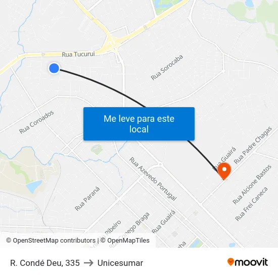 R. Condé Deu, 335 to Unicesumar map